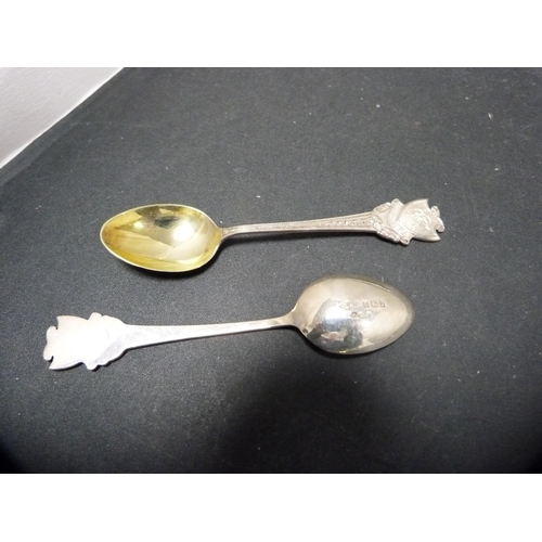 281 - Group of four similar coffee spoons, three monogrammed to the surmounts, and four EP spoons.  (... 