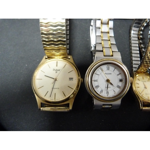 283 - Pulsar gent's quartz watches, three ladies' watches, watch bracelet straps.  (7)