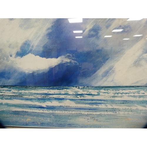 3 - RandallBeach scene with a mountainous landscapeWatercolour, and a seascape print by Bell.  (2)... 