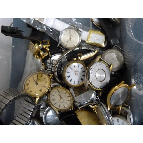 314 - Tub containing assorted manual wind and automatic watch parts, movements, straps etc.