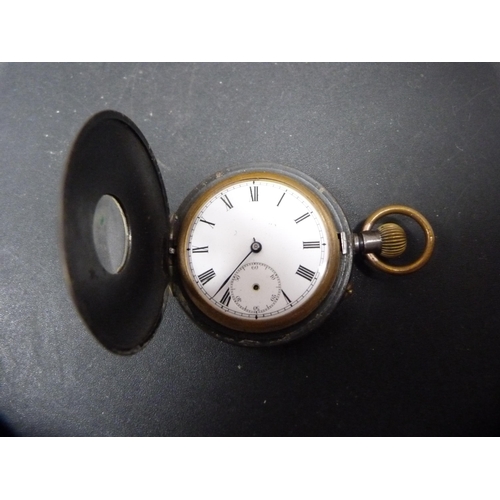 325 - Victorian metal pocket watch, gunmetal pocket watch and a lady's half hunter pocket watch (lacking h... 