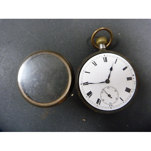 325 - Victorian metal pocket watch, gunmetal pocket watch and a lady's half hunter pocket watch (lacking h... 