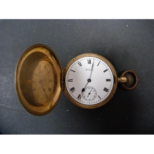 326 - Waltham rolled gold hunter pocket watch (lacking glass dial cover) and an Elgin rolled gold open fac... 