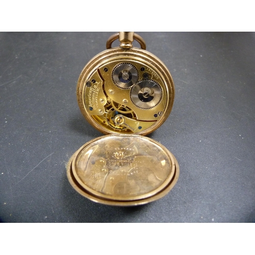 326 - Waltham rolled gold hunter pocket watch (lacking glass dial cover) and an Elgin rolled gold open fac... 