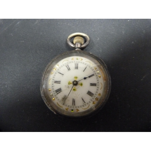 332 - Late Victorian silver-backed continental lady's fob watch, lady's Ivy fob watch, and a Carl Mahr pre... 