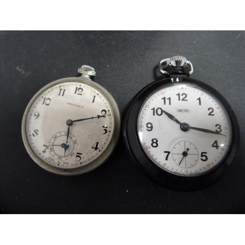 335 - Assorted pocket watches to include Ingersoll Triumph, Smith's, Medana, compass, Westclox alarm desk ... 