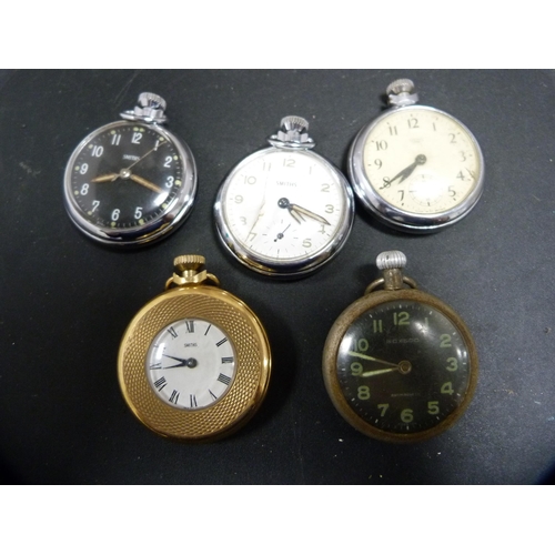 338 - Four Smith's pocket watches and a Roxedo antimagnetic pocket watch.  (5)