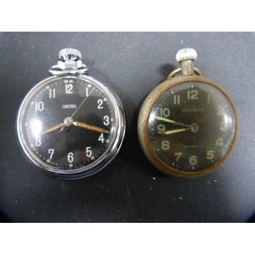 338 - Four Smith's pocket watches and a Roxedo antimagnetic pocket watch.  (5)