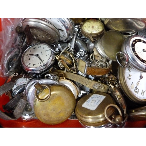 352 - Tub containing assorted pocket watch parts to include movements, some rolled gold examples, movement... 