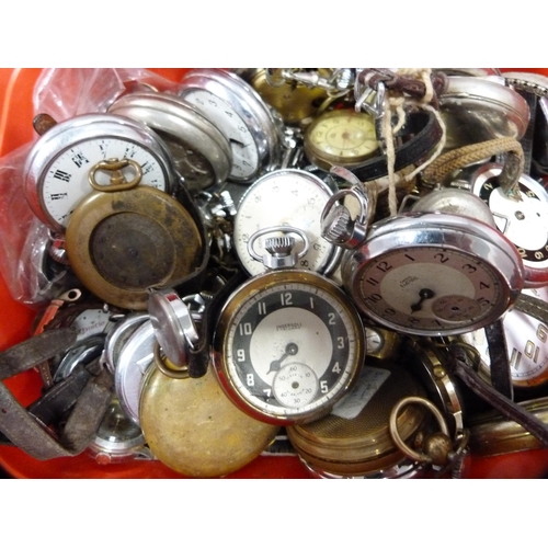 352 - Tub containing assorted pocket watch parts to include movements, some rolled gold examples, movement... 