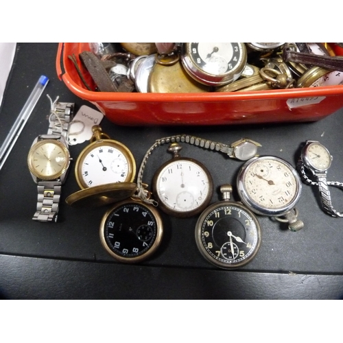 352 - Tub containing assorted pocket watch parts to include movements, some rolled gold examples, movement... 