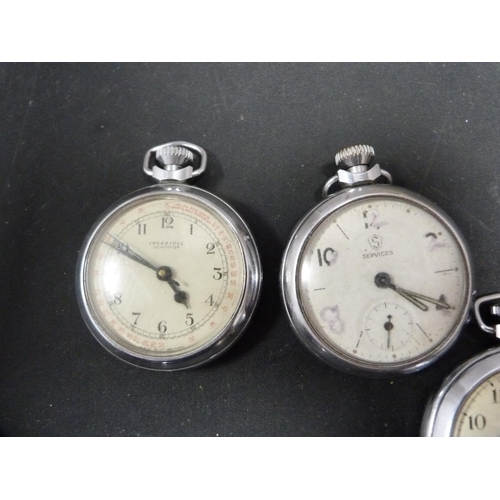 355 - Five assorted pocket watches to include Ingersoll Triumph, Services, Westclox Pocket Ben etc.  ... 