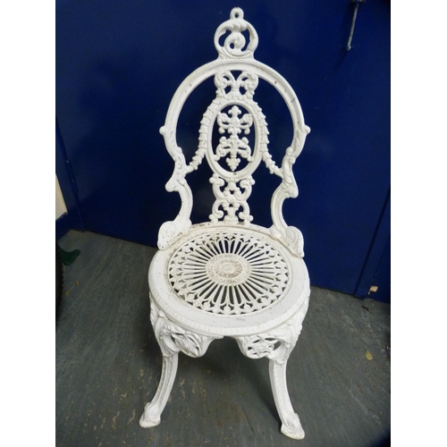 369 - Pair of Victorian-style green-painted metal garden bench ends and a Coalbrookdale-style garden chair... 