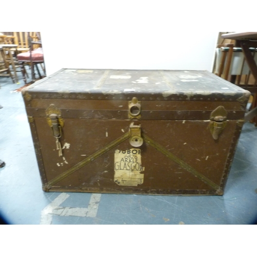 383 - Metal-bound travel trunk containing general books.