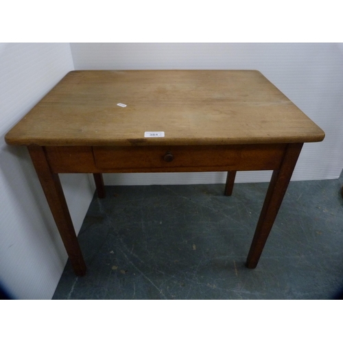 384 - Small antique pine single-drawer occasional table and a carved stool.  (2)