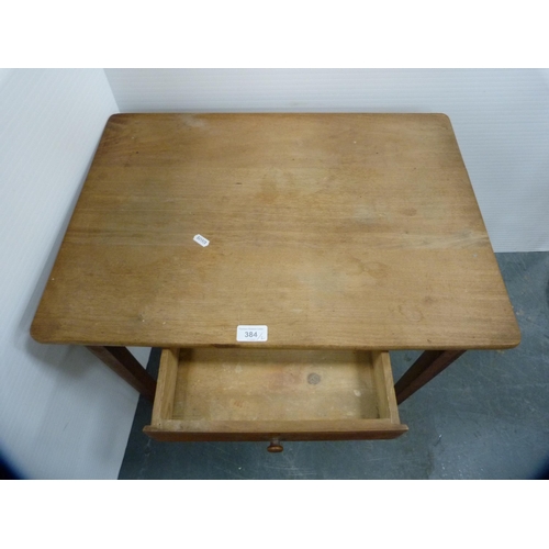 384 - Small antique pine single-drawer occasional table and a carved stool.  (2)