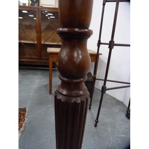 386 - Antique mahogany folding towel rail and a mahogany standard lamp with shade.  (2)