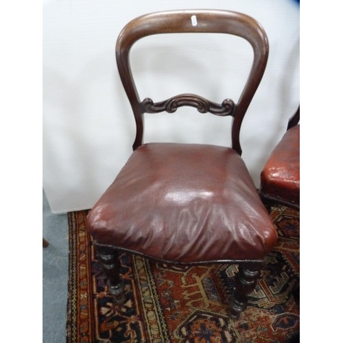 388 - Set of four Victorian mahogany dining chairs with scroll back rests and later stuff-over seats. ... 