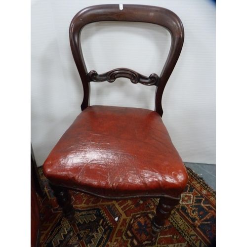 388 - Set of four Victorian mahogany dining chairs with scroll back rests and later stuff-over seats. ... 