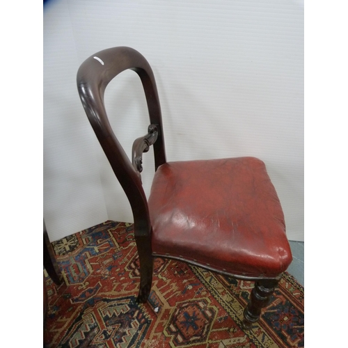 388 - Set of four Victorian mahogany dining chairs with scroll back rests and later stuff-over seats. ... 