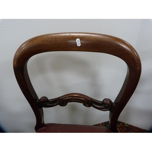 388 - Set of four Victorian mahogany dining chairs with scroll back rests and later stuff-over seats. ... 