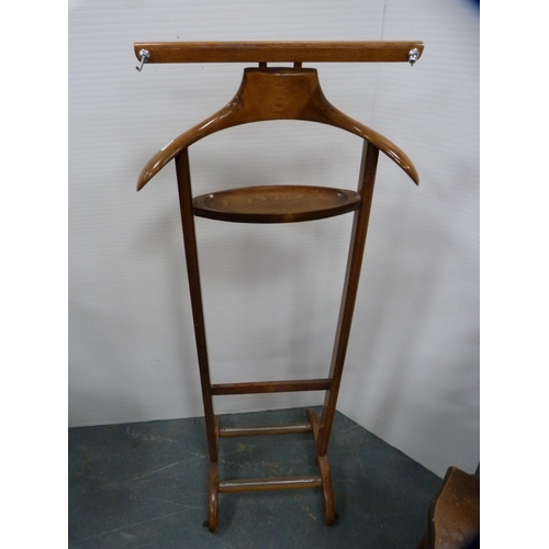 389 - Valet stand, wine rack, oak occasional table and a sewing cabinet.  (4)