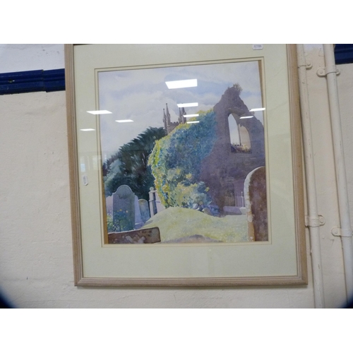 40 - The Mermaid Inn, RyeIndistinctly signed, etching, and a watercolour of a church.  (2)