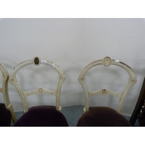 401 - Three matching late Victorian painted parlour chairs, footstool and two pairs of later chairs with b... 