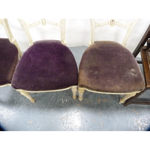 401 - Three matching late Victorian painted parlour chairs, footstool and two pairs of later chairs with b... 