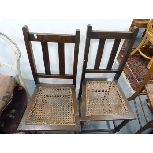 401 - Three matching late Victorian painted parlour chairs, footstool and two pairs of later chairs with b... 