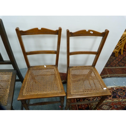 401 - Three matching late Victorian painted parlour chairs, footstool and two pairs of later chairs with b... 