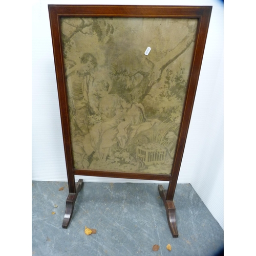 413 - Victorian ebonised planter and an Edwardian-style inlaid mahogany fire screen.  (2)