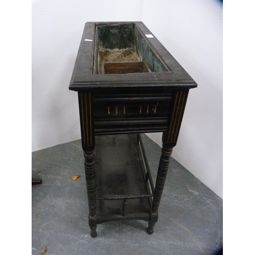 413 - Victorian ebonised planter and an Edwardian-style inlaid mahogany fire screen.  (2)