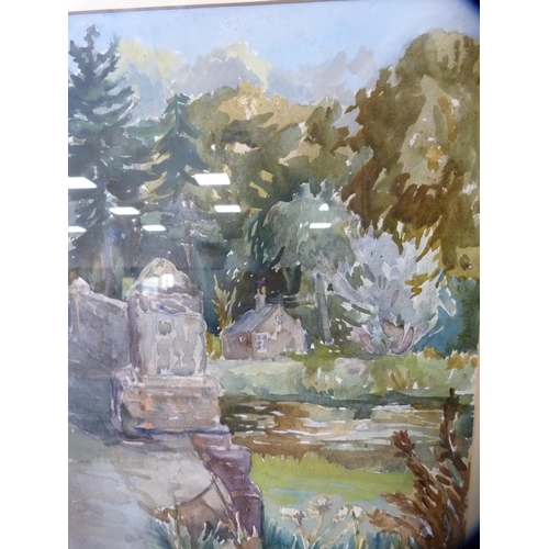 42 - Two watercolours to include a country scene, signed indistinctly, and another of a country stream wi... 