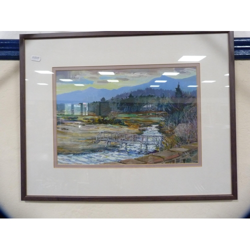 42 - Two watercolours to include a country scene, signed indistinctly, and another of a country stream wi... 