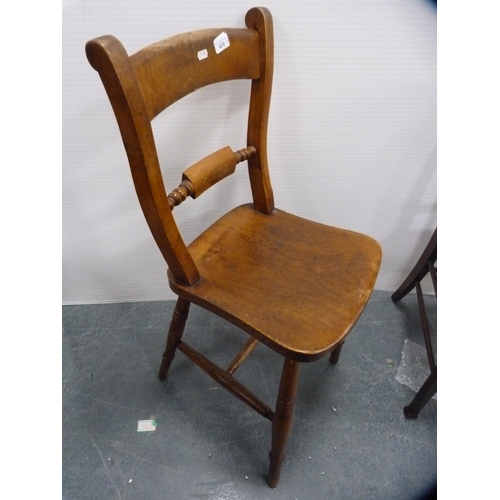 424 - Pair of bergère-back dining chairs, a solid-seat kitchen chair and an upholstered Edwardian bedroom ... 