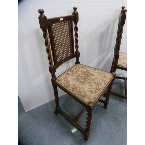 424 - Pair of bergère-back dining chairs, a solid-seat kitchen chair and an upholstered Edwardian bedroom ... 