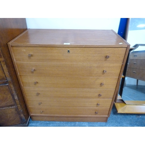 433 - Two retro teak chests of drawers, a similar wall mirror and an unframed wall mirror.  (4)