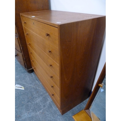 433 - Two retro teak chests of drawers, a similar wall mirror and an unframed wall mirror.  (4)