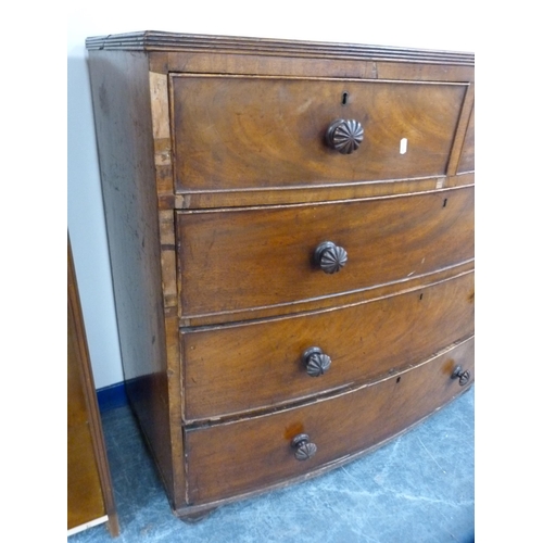 434 - 19th century mahogany bowfront chest of two short and three long drawers.