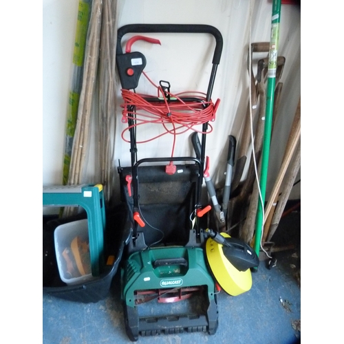 436 - Large quantity of garden tools and accessories to include lawnmowers, spades, pick, shears etc.