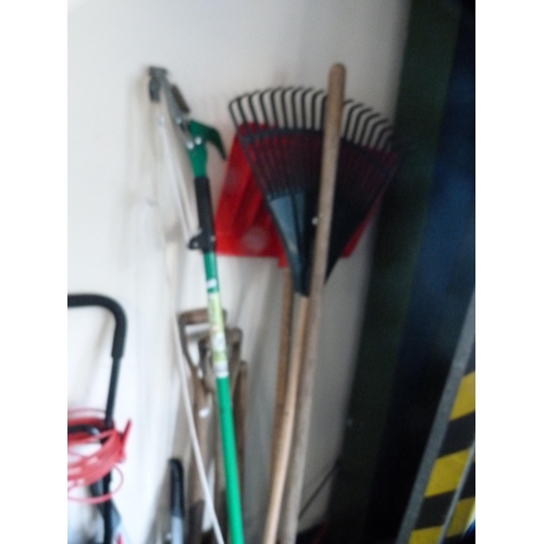 436 - Large quantity of garden tools and accessories to include lawnmowers, spades, pick, shears etc.