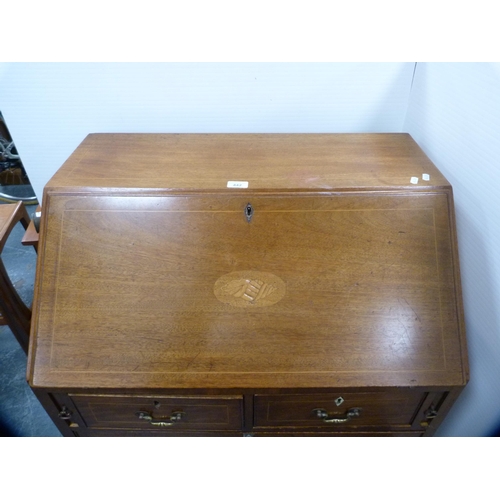 442 - Edwardian inlaid mahogany bureau with two short and two long drawers.