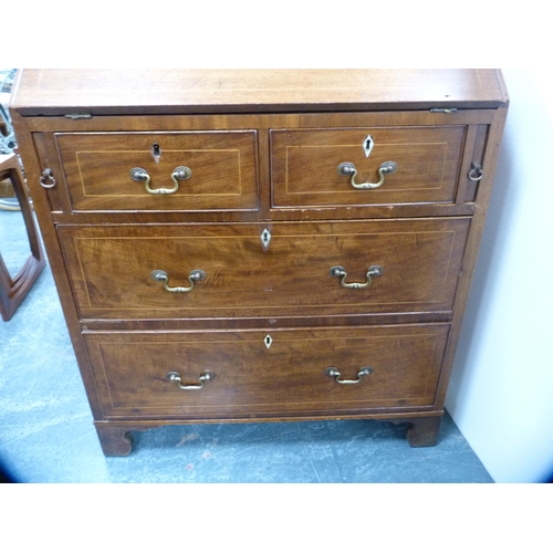 442 - Edwardian inlaid mahogany bureau with two short and two long drawers.