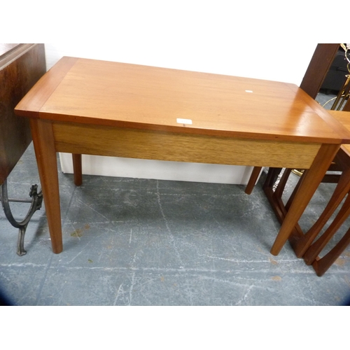 444 - Teak occasional table and a vintage wrought iron treadle stand.  (2)