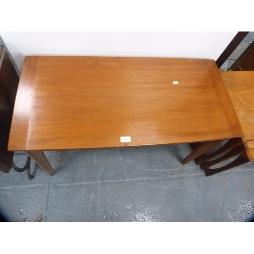 444 - Teak occasional table and a vintage wrought iron treadle stand.  (2)