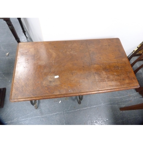 444 - Teak occasional table and a vintage wrought iron treadle stand.  (2)