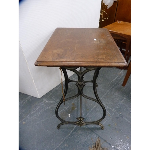 444 - Teak occasional table and a vintage wrought iron treadle stand.  (2)