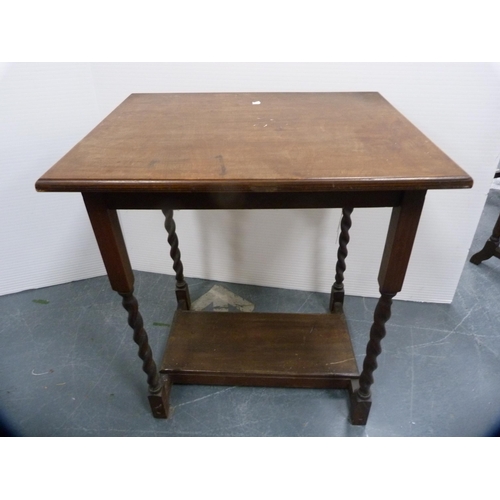 452 - Edwardian two-tier window table and a rectangular occasional table on barley twist supports.  (2)