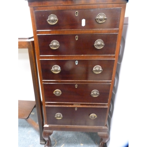 456 - Mahogany chest of five drawers, stamped to the top drawer 'J Hicks', on cabriole supports.